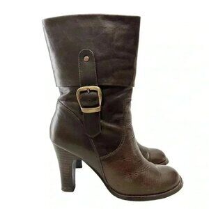 Two Lips Tevonna Chocolate Brown Leather Mid Shaft Buckle Ankle Boots Size 7
